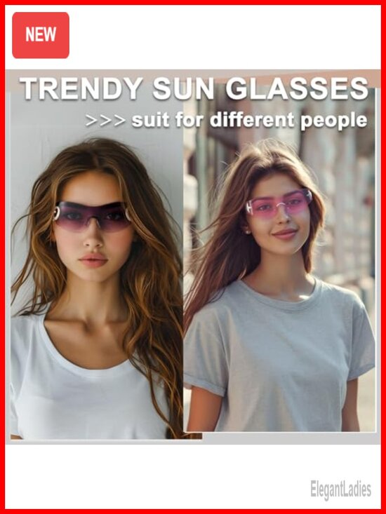 Oversized Rimless Y2K Star Sunglasses Wrap Around Shield UV400 Polarized